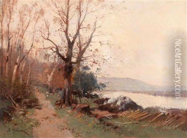 River Landscape Oil Painting - Eugene Galien-Laloue