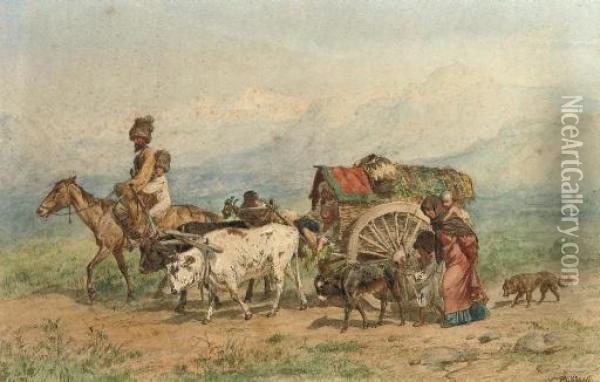 Travellers In A Caucasian Landscape Oil Painting - Konstantin Nikolaevich Filipov