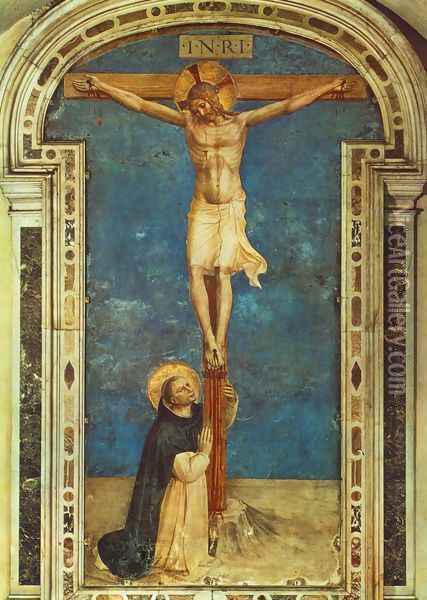 Saint Dominic Adoring the Crucifixion Oil Painting - Angelico Fra