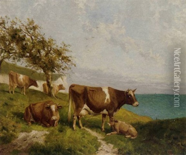 Cattle On The Cliffs Oil Painting - Samuel Joseph Clark