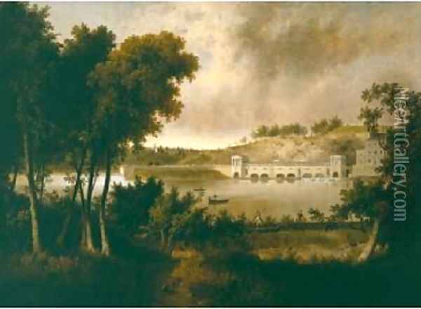View of the Fairmount Waterworks Philadelphia from the Opposite Side of the Schuylkill River 1824 26 Oil Painting - Thomas Doughty