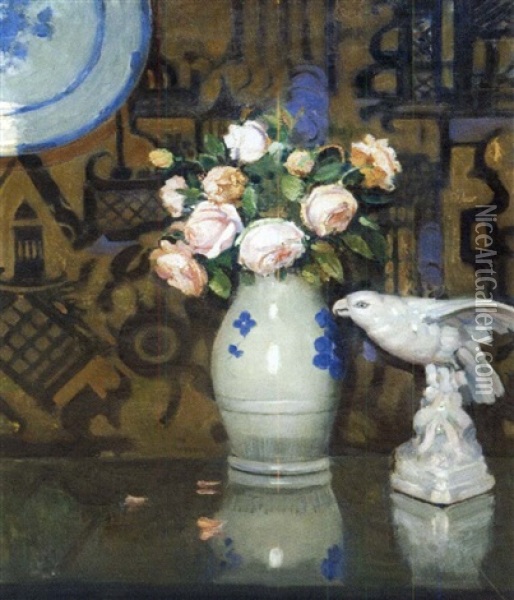 Vase De Roses Oil Painting - Jules Alexandre Gruen