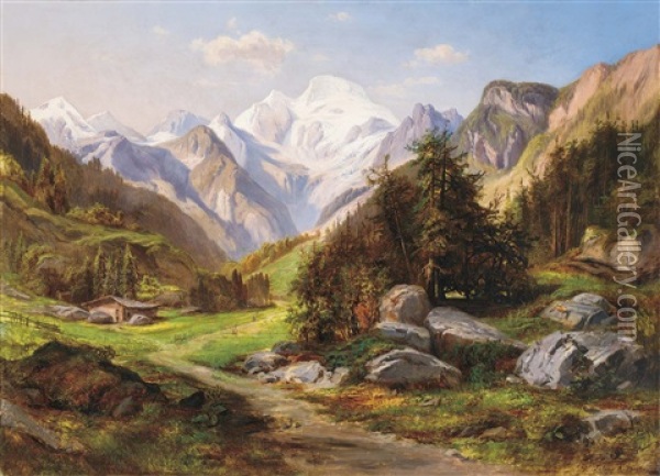 In The Valley Oil Painting - Karoly Telepy