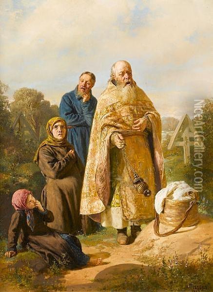 Blessing The Grave Oil Painting - Nikolai Vasilievich Nevrev