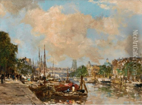 The Leuvehaven, Rotterdam Oil Painting - Johann Hendrik Van Mastenbroek