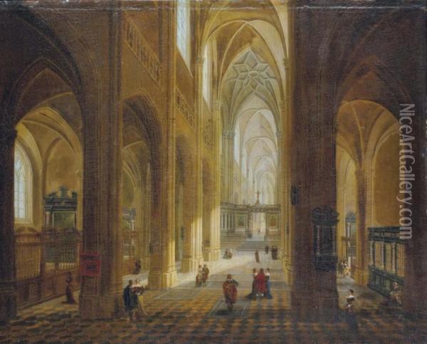 Elegants A L'interieur D'une Eglise Oil Painting - Christian Stocklin