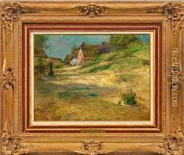 Impressionistischeansicht Der Sonnenbeschienenen Dorfstrase Von Vietzig Inpommern Oil Painting - Gotthardt Kuehl