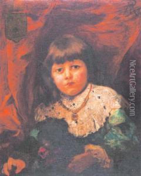 Bambina Con Cagnolino Oil Painting - Pietro Morgari