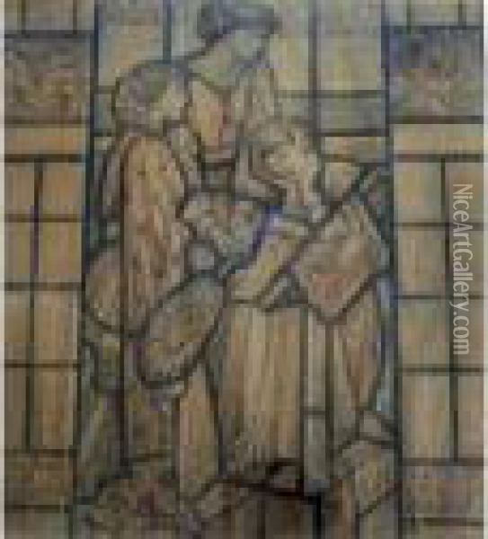 Stained Glass Window Design: The Ballad Of Sir Patrick Spence Oil Painting - William De Morgan