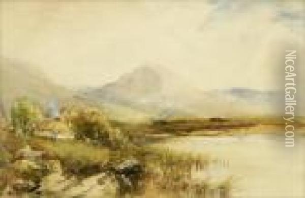 Figures In A Landscape With Lake (near Killarney) Oil Painting - William Bingham McGuinness