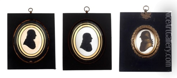 A Bust-length Silhouette Of William Harwood Esq., Profile To The Left, Wearing Coat, Waistcoat And Spectacles, His Hair Looped And Tied Behind His Back With A Ribbon Bow (3 Works) Oil Painting - John M. Field