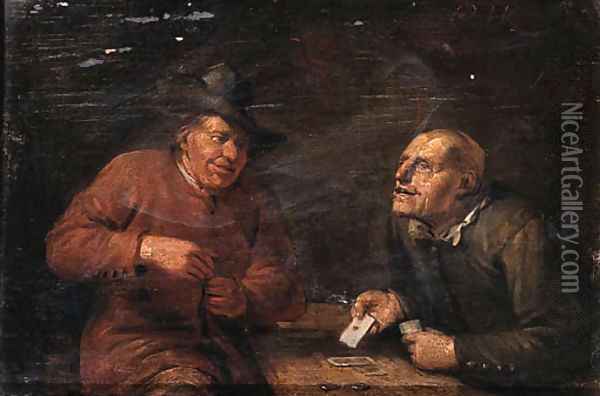 Boors playing cards at a table Oil Painting - Egbert van, the Younger Heemskerck
