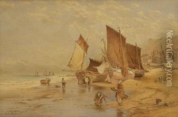 Fishing Boats Ashore Oil Painting - Kate E. Booth