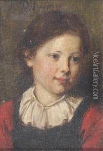 Portrait Of A Young Girl, Headand Shoulders Oil Painting - Franz Von Defregger