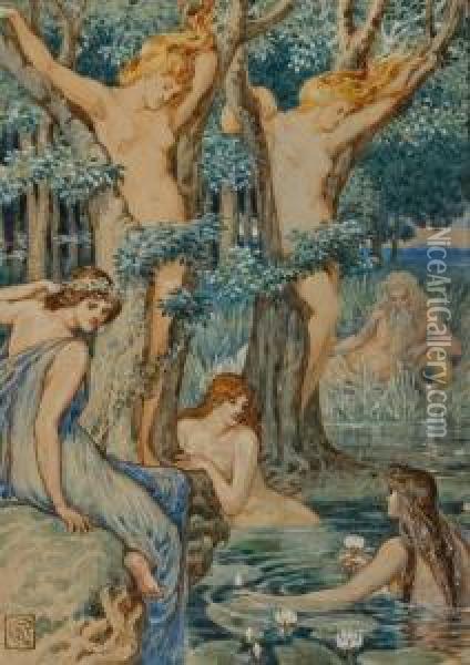 Nyads And Dryads Oil Painting - Walter Crane
