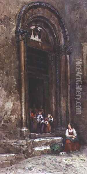 The side door of the Church of Santa Guiliana at Aquila degli Abruzzi Oil Painting - Rinaldo Werner