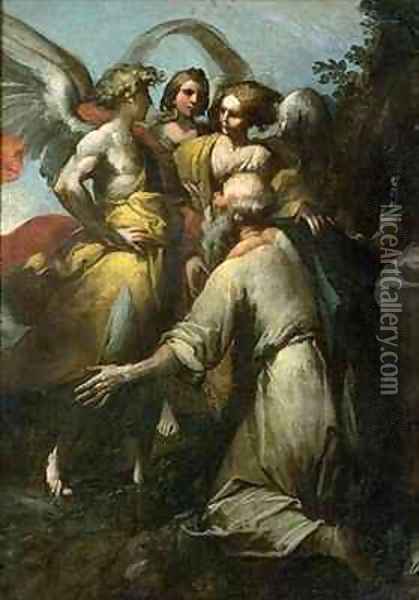 Abraham and the Three Angels Oil Painting - Giovanni Andrea Donducci (see MASTELLETTA)