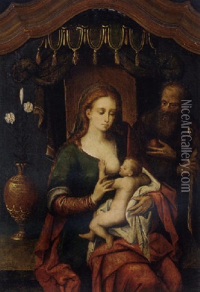 The Virgin And Child With Saint Joseph Oil Painting - Joos Van Cleve