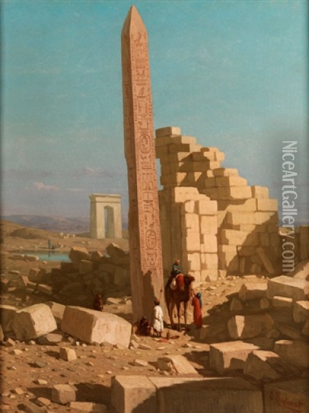 Der Obelisk Des Thutmoses I In Karnak Oil Painting - Claude-Charles Rudhardt