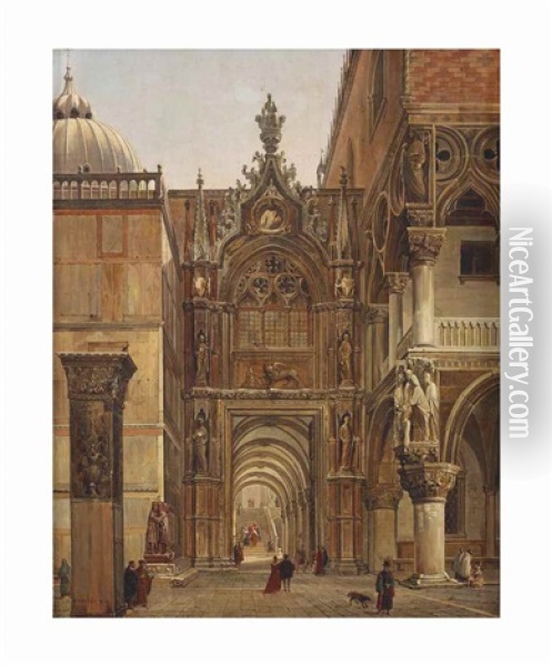 A View From The Piazza San Marco Towards The Porta Della Carta, Venice Oil Painting - Frans Vervloet