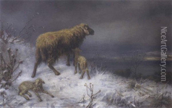 Schafe Im Schnee Oil Painting - Max Ludwig Lebling
