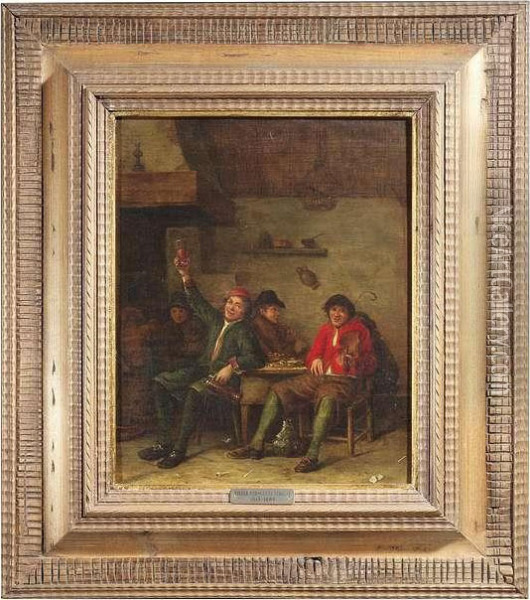 Drinking And Music Making Boors In A Tavern. Oil/oak Oil Painting - Pieter Harmensz Verelst