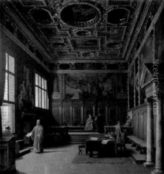 Blick In Die Sala Del Colleggio Im Dogenpalast Zu Venedig Oil Painting - Heinrich Hansen