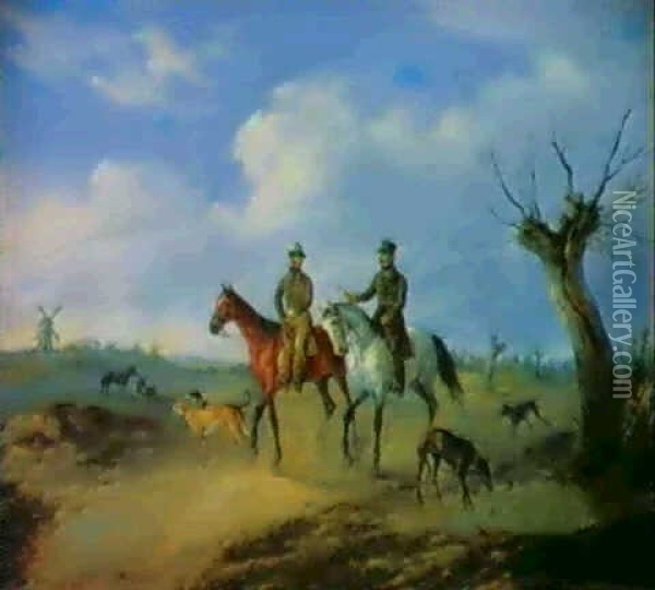 Graf Medem-stocksmannshof (auf Schimmel) Mit Von Loewensternwolmershof C. 1847 Oil Painting - Julius Carl Schulz