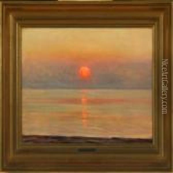 View Over The Sea With Sunset Oil Painting - Albert Edward Wang