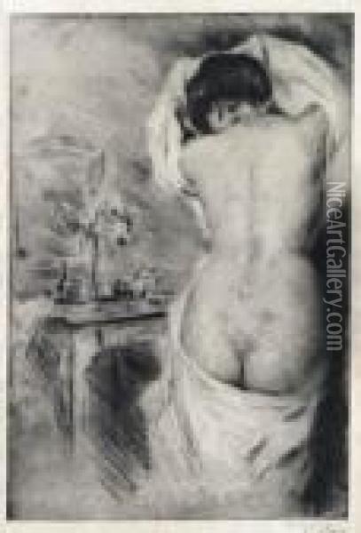 Nu Se Coiffant Oil Painting - Manuel Robbe