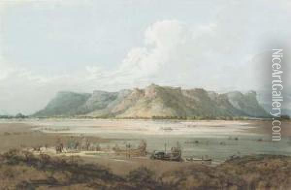 Crossing The River Son With The Hill Fort At Rhotasgarh, Shahabaddistrict Oil Painting - Robert, Colonel Smith