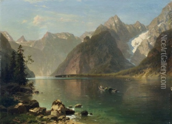 View Of The Konigsee With St. Bartholoma Oil Painting - Adolf Chwala