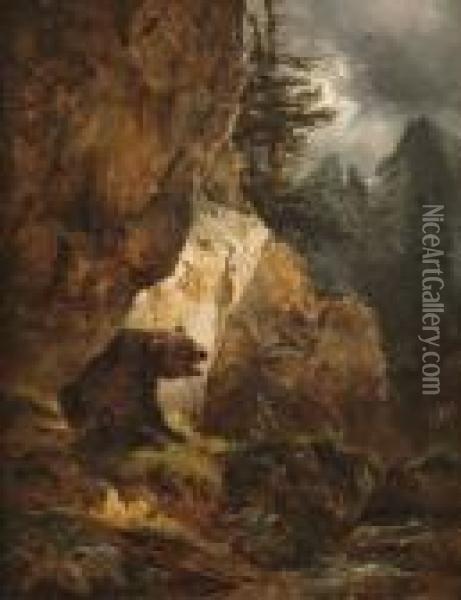 Medve A Patak Partjan Oil Painting - Friedrich Gauermann