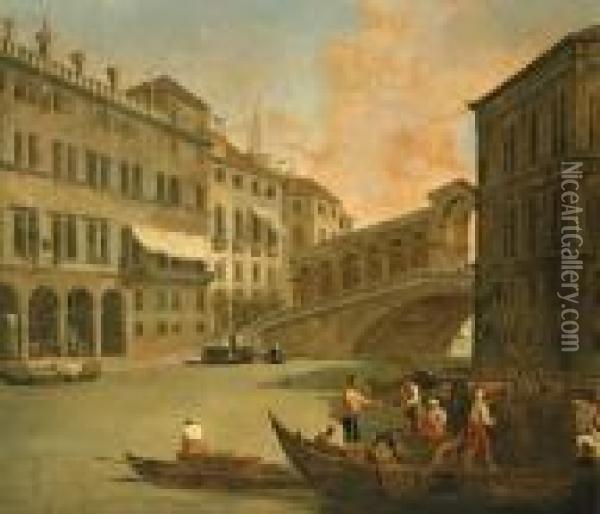 Venice, A View Of The Grand Canal With The Rialto Bridge From The North Oil Painting - Giovanni Richter