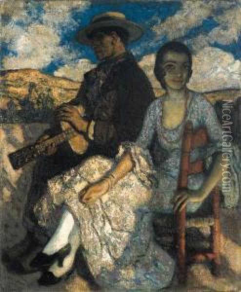 Juan And Juanita Oil Painting - Francis Luis Mora