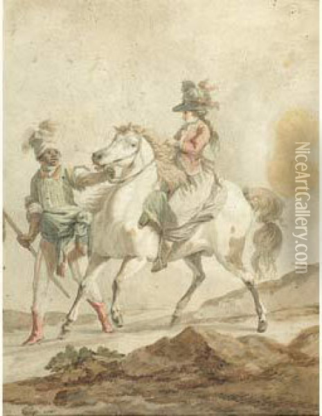 Cavaliere Et Son Page Noir Oil Painting - Louis Auguste Brun De Versoix