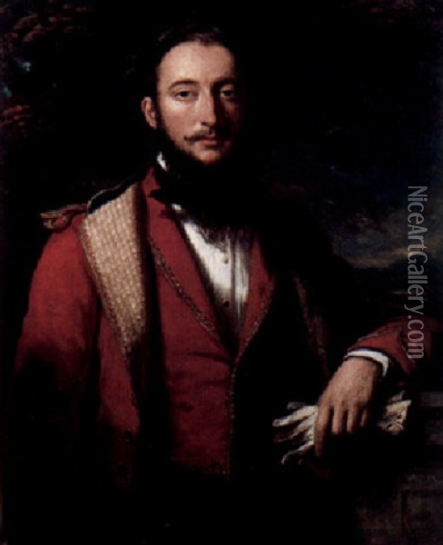 Portrait Of James Miller Wearing A Uniform Oil Painting - William Smellie Watson