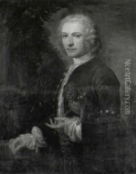 Portrait Of A Gentleman Holding A Small Dog Oil Painting - Jean-Baptiste Oudry
