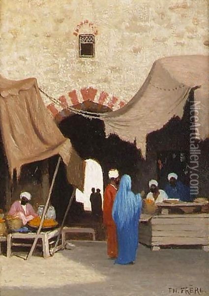 Entree De Bazaar A Alexandria, Egypt and Le Casbah Au Caire A Pair Oil Painting - Charles Theodore Frere