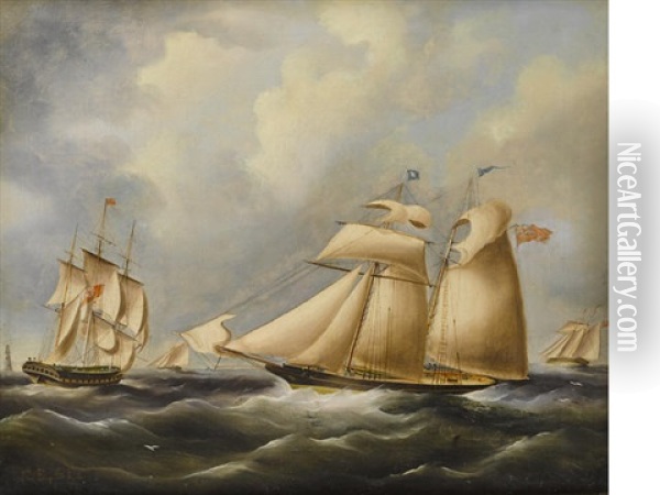 A British Topsail Schooner In The Channel Oil Painting - Richard B. Spencer