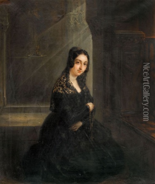 Kniende Dame Mit Rosenkranz Oil Painting - Nicolas Francois Octave Tassaert