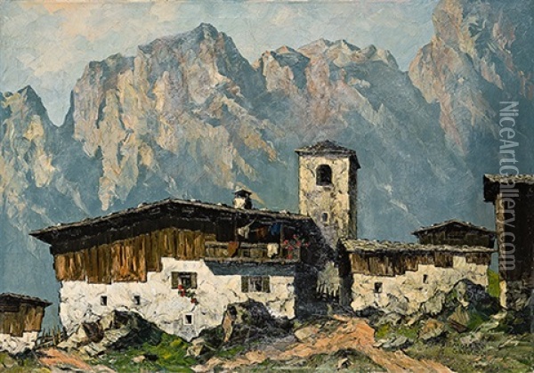 Gehoft Im Gebirge Oil Painting - Oskar Mulley
