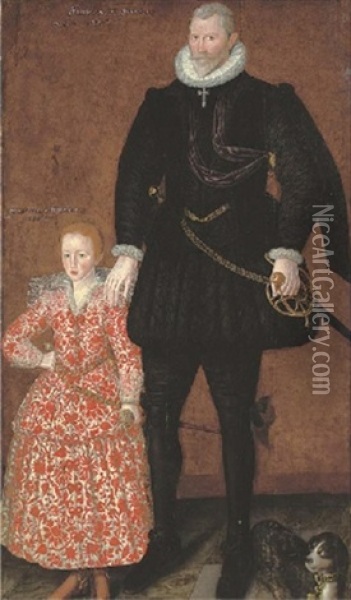 Portrait Of Sir Edward Pytts, Of Kyre Wyard, Worcestershire, And His Grandson Oil Painting - Robert Peake the Elder