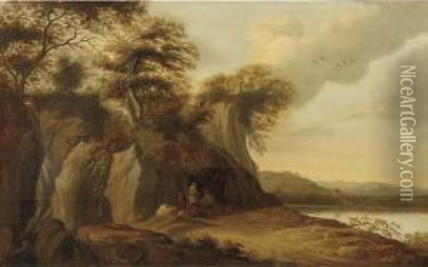 A River Landscape With A Merchant Oil Painting - Pieter Jansz. van Asch