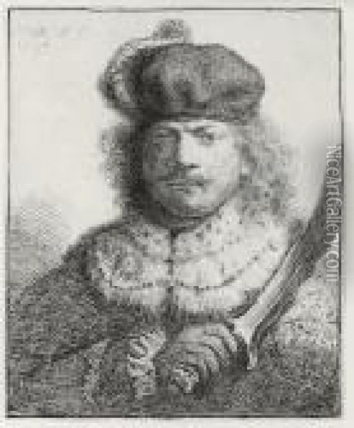 Self-portrait With Raised Sabre (b., Holl. 18; H. 109; Bb. 34-a) Oil Painting - Rembrandt Van Rijn