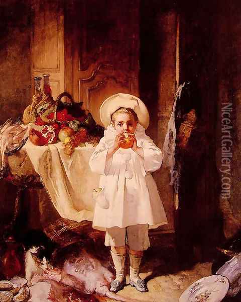 A feast for the young Peirot Oil Painting - Charles Monignot