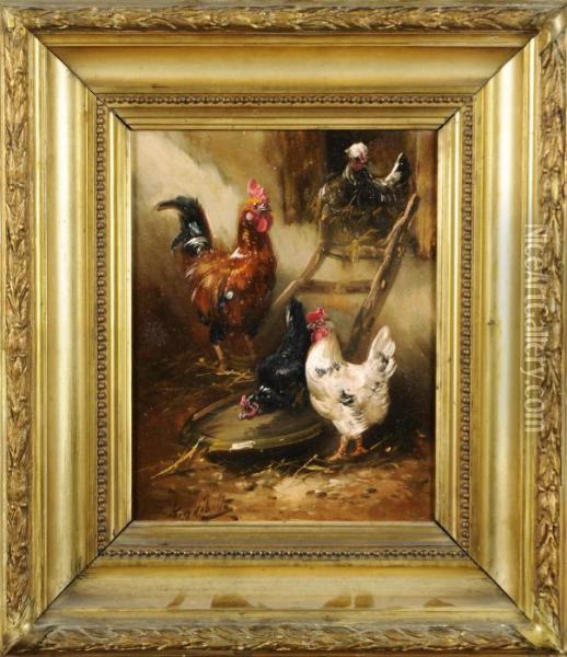 Poules Et Coqs Oil Painting - Henry Schouten