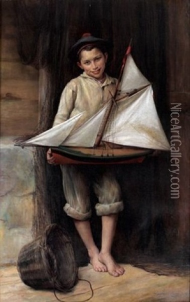 Portrait De Garcon Au Bateau Oil Painting - Victor Laine