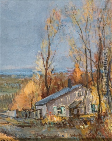 Einsames Haus In Herbstlicher Landschaft Oil Painting - Ilya Semenovich Ostroukhov