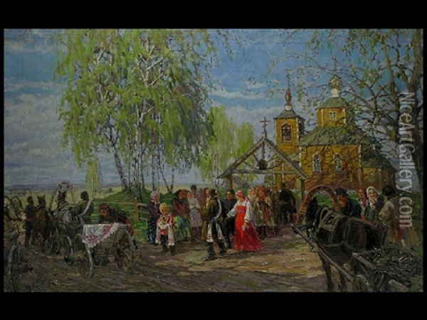 Nach Der Hochzeit Oil Painting - Michail Vasilievitch Boskin